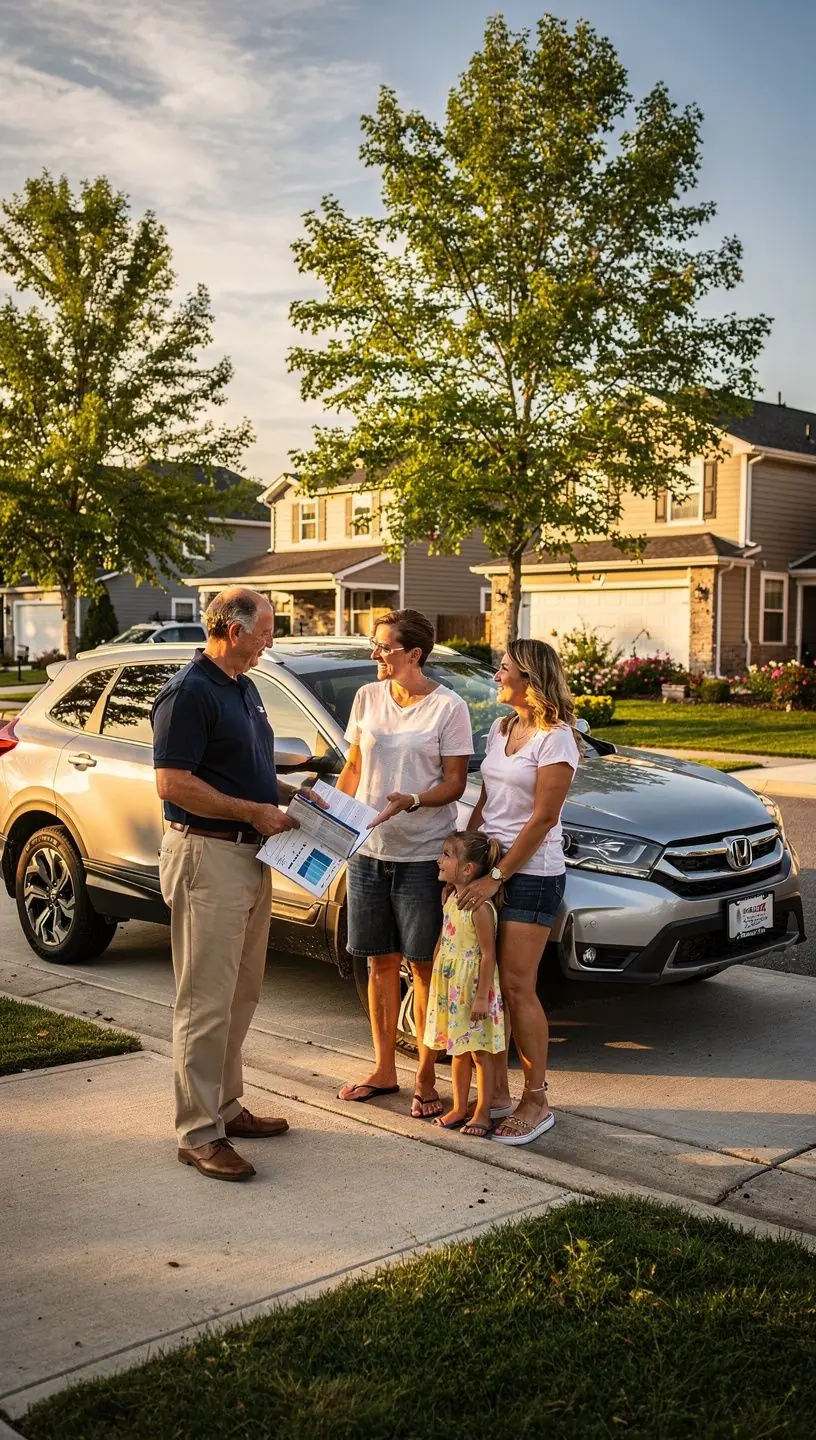 Ilustracja przedstawiająca pomoc drogową w akcji, z lawetą transportującą uszkodzony samochód.