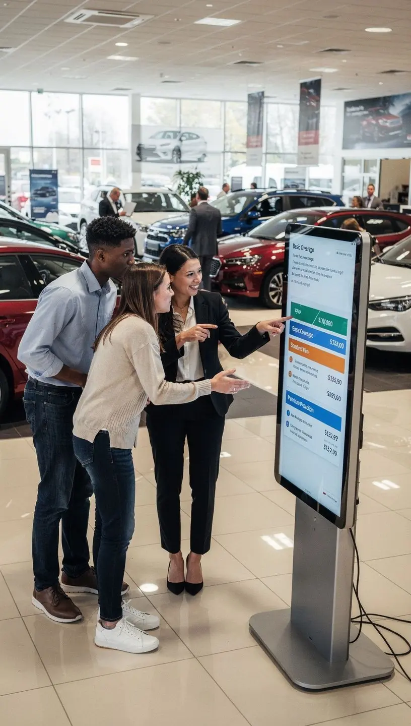 Zdjęcie samochodu osobowego z logo ubezpieczeń, symbolizujące ochronę pojazdu w USA.