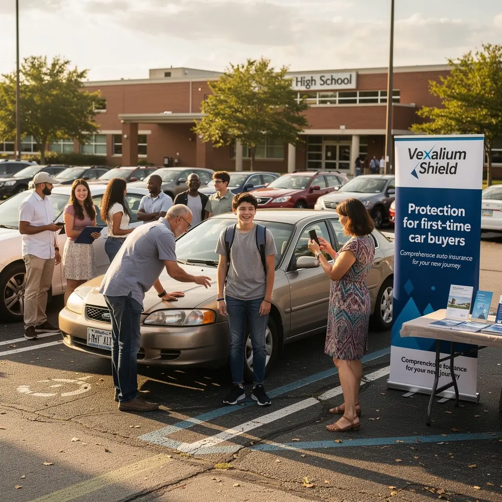 Ujęcie samochodu na drodze z profesjonalnym holowaniem w tle, ilustrujące usługi ubezpieczeniowe.